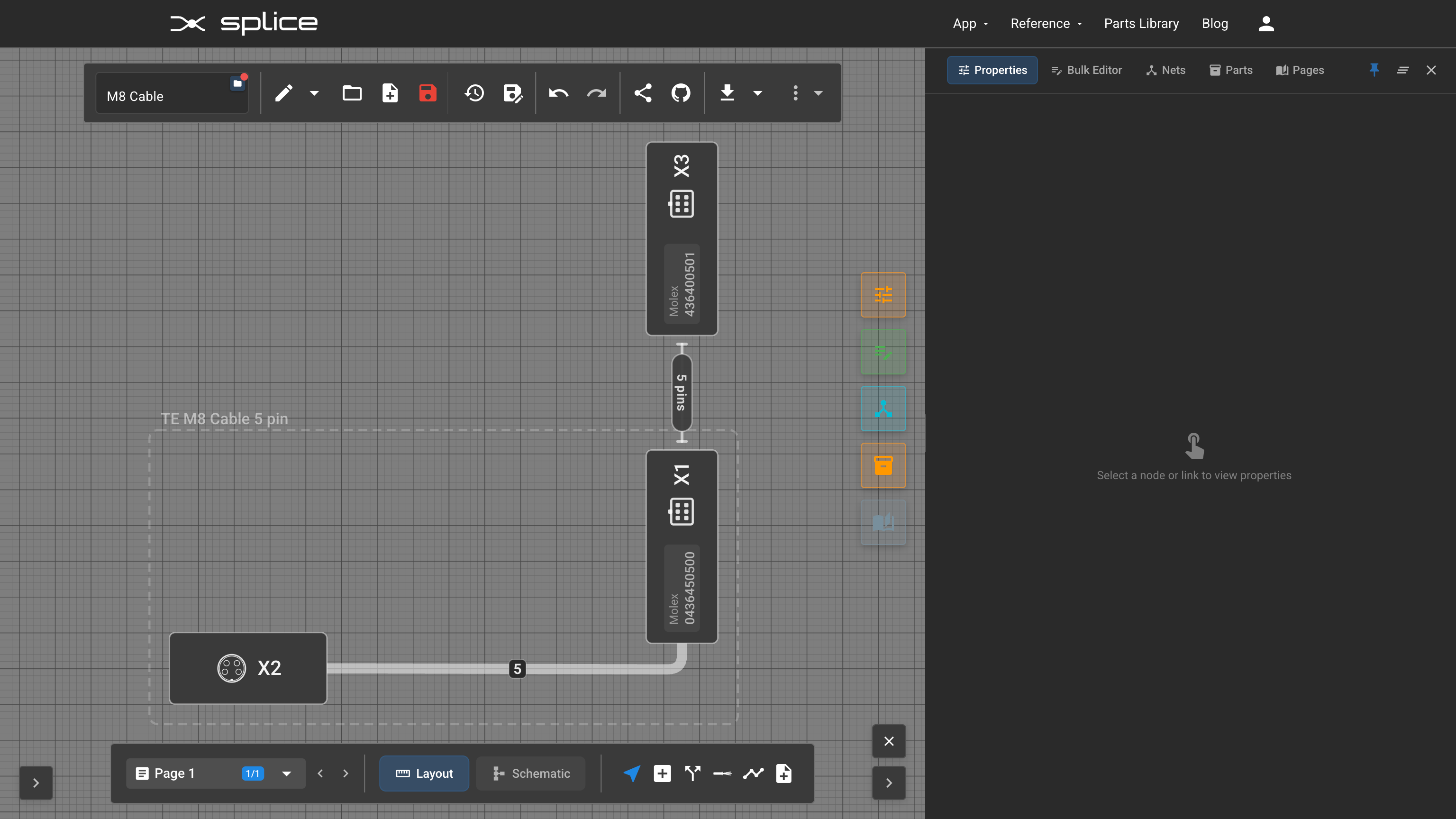 A connector rotated 90 degrees in the Project Workflow with its bundle sheath and mate line leaving the rotated face