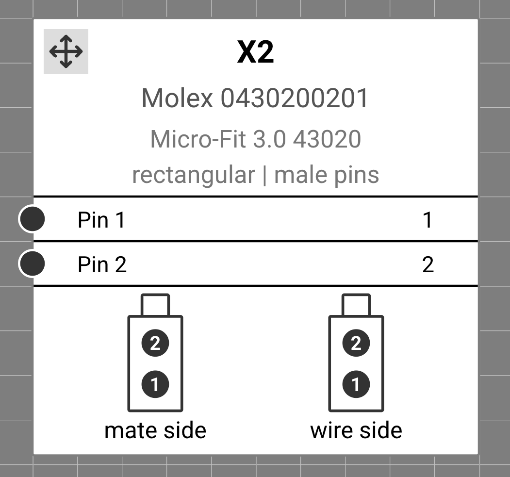 Male pins with dark circles and white text