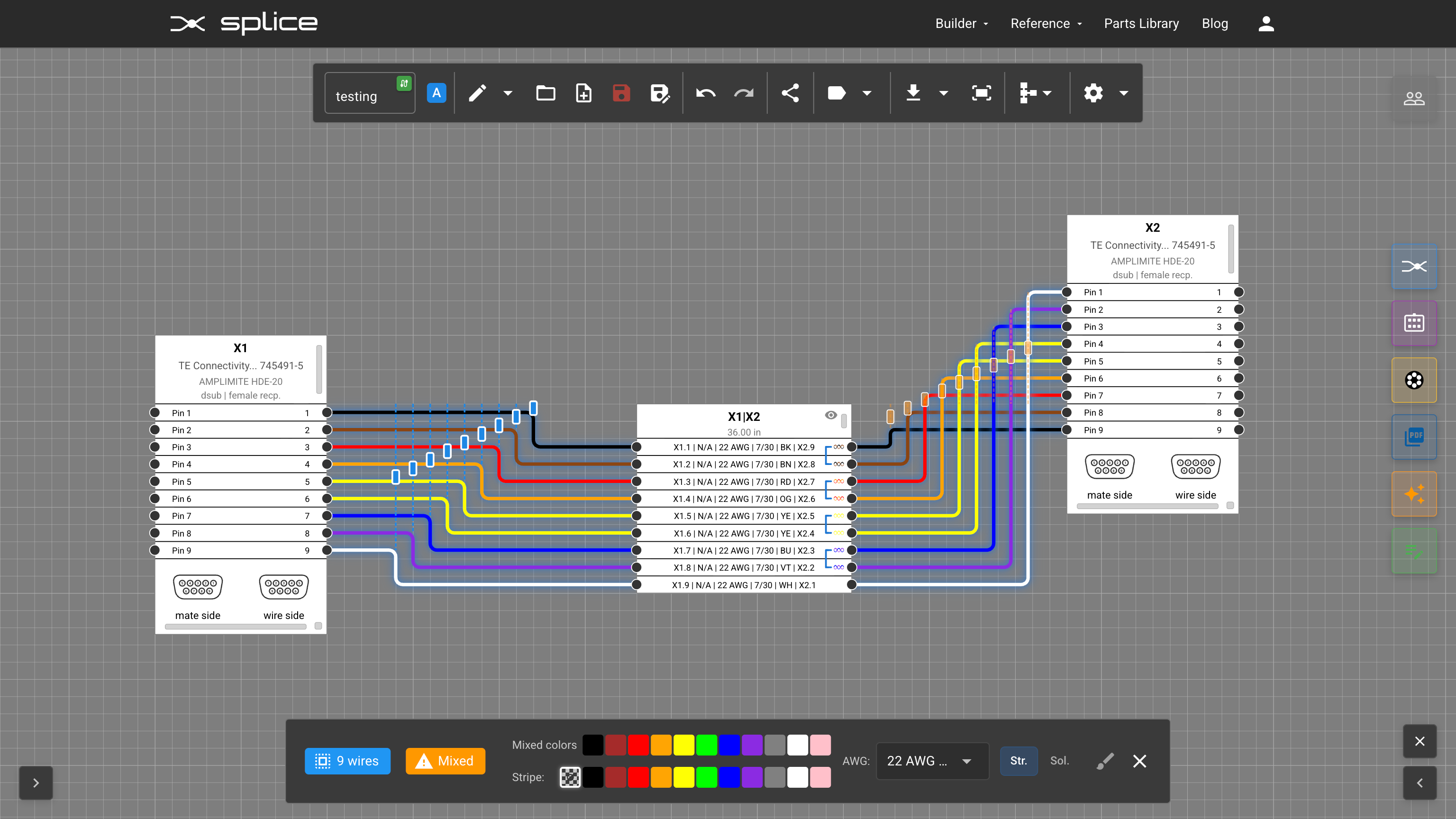 Wire anchor on the schematic canvas showing wire paths routed through it.