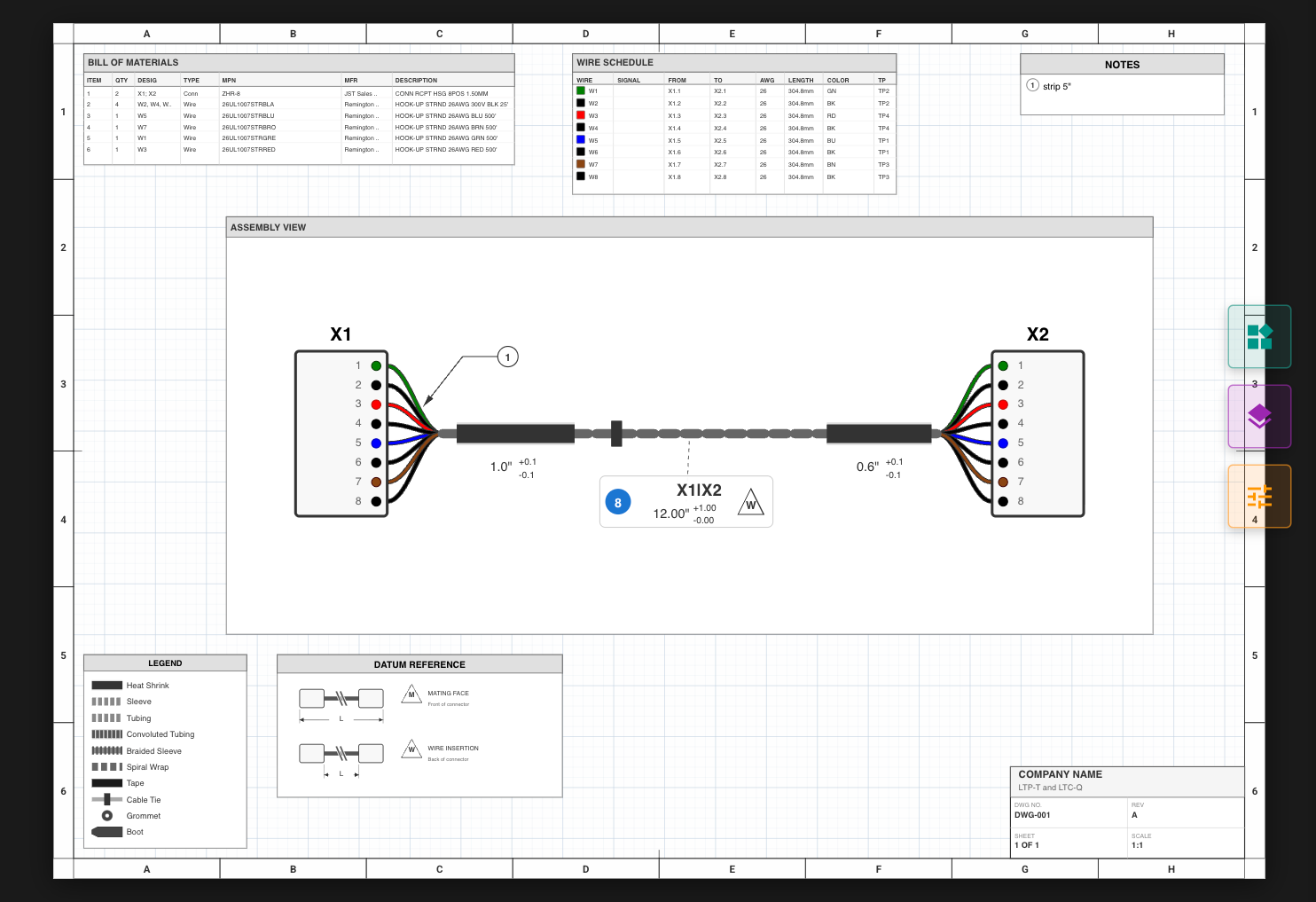 Layout View - Assembly documentation in Harness Builder