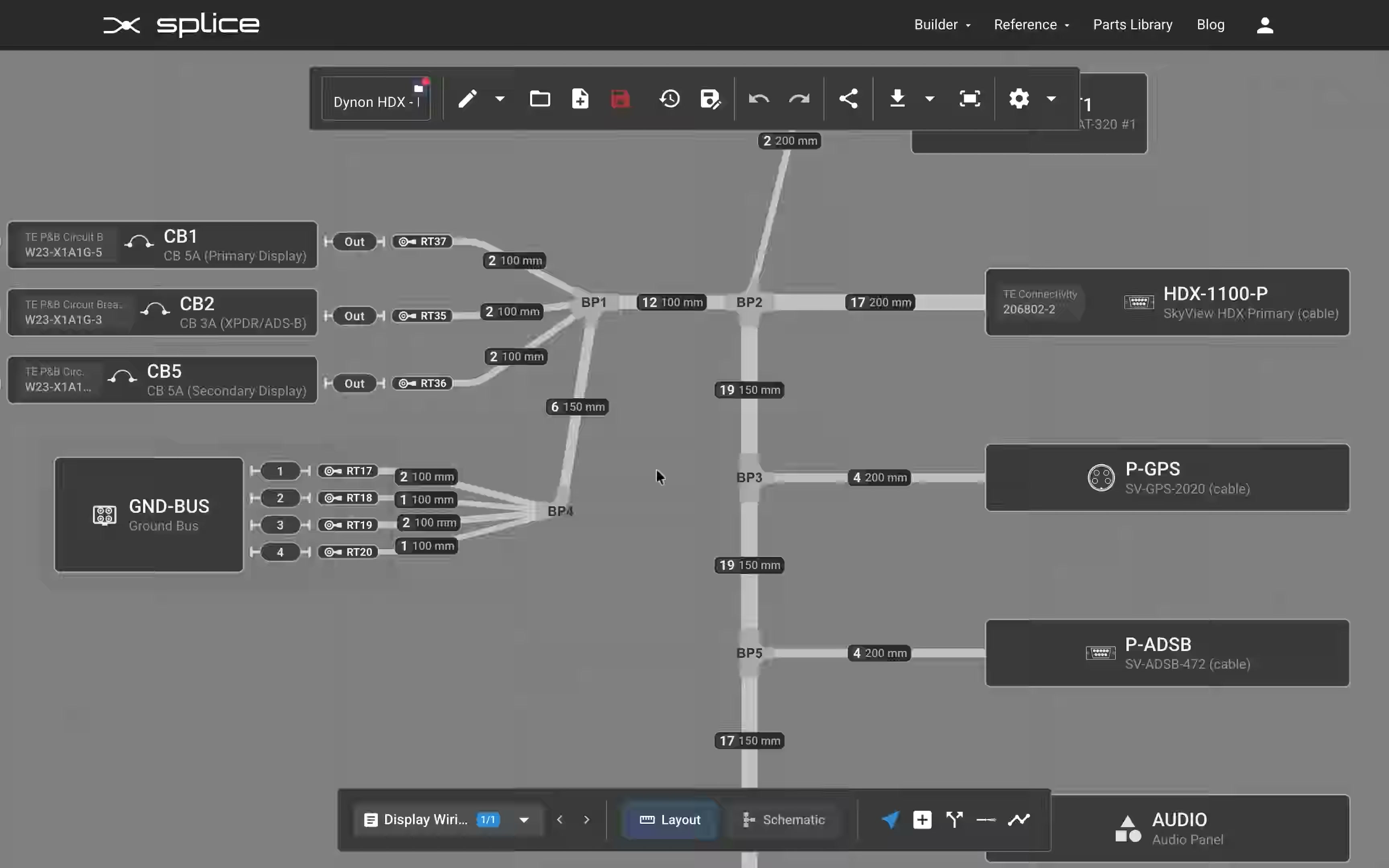 Dynon HDX avionics harness layout view